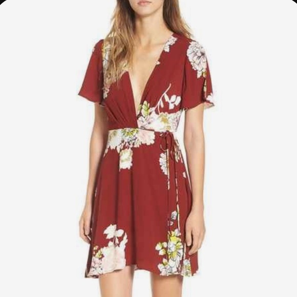 ASTR Deep V-Neck Floral Wrap Dress - Picture 1 of 6